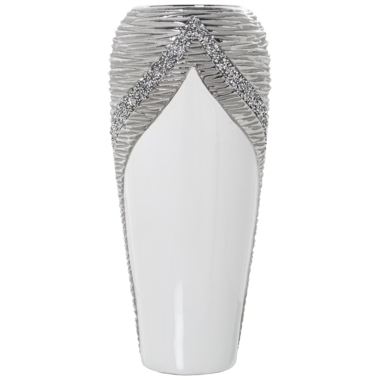 JARRÓN CERÁMICA BLANCO/CHAMPAGNE C/BRILLOS