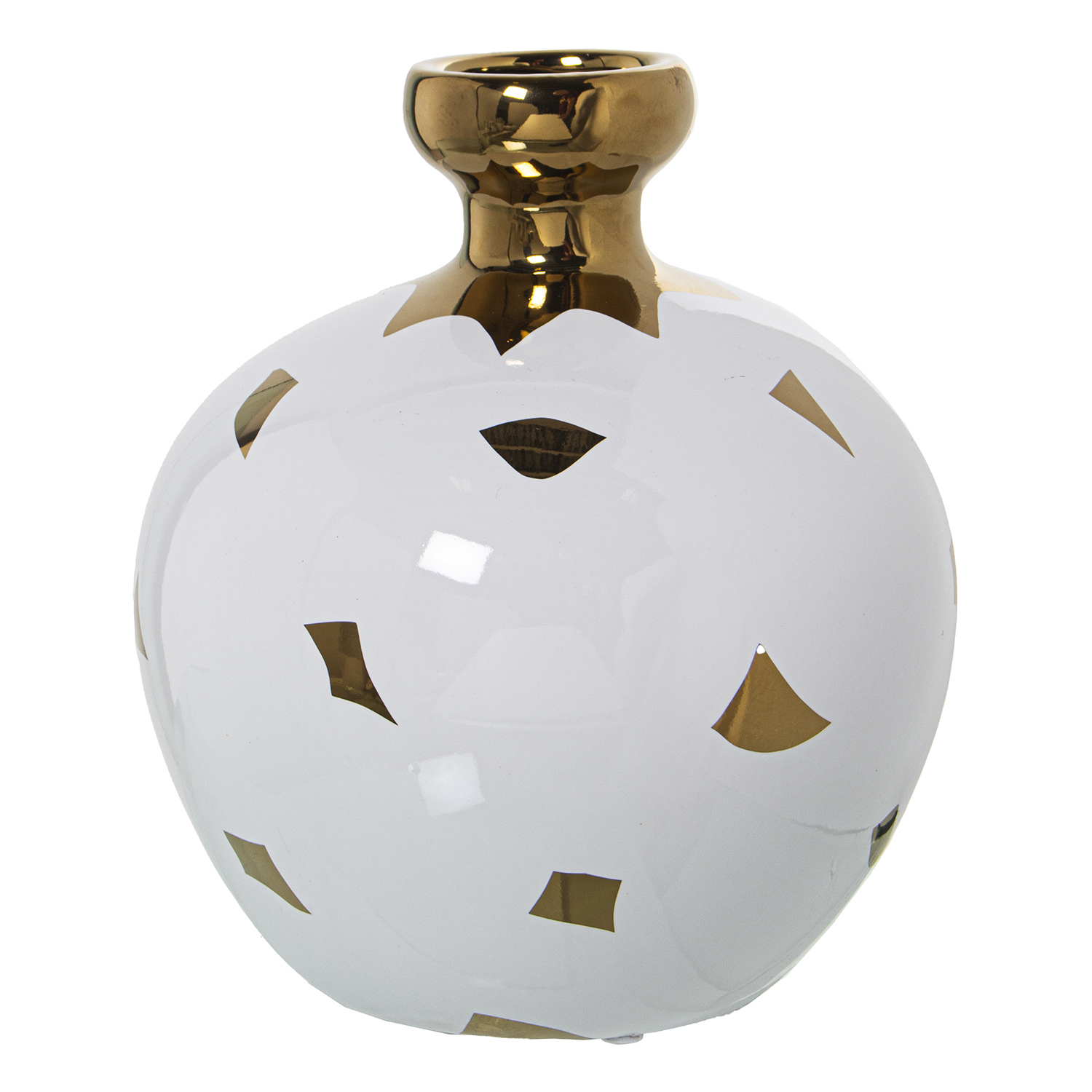 JARRÓN CERÁMICA BLANCO/ORO/PLATA CALADA