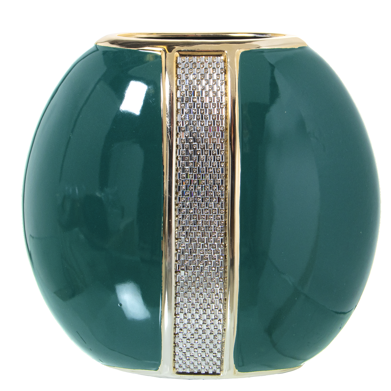 JARRÓN CERÁMICA VERDE/ORO C/BR/BRILLOS ORO