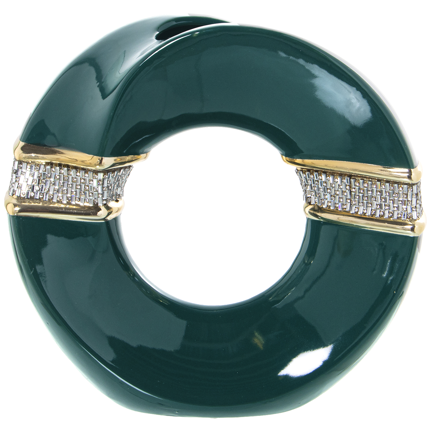 JARRÓN ARO CERÁMICA VERDE/OROILLOS PLATA