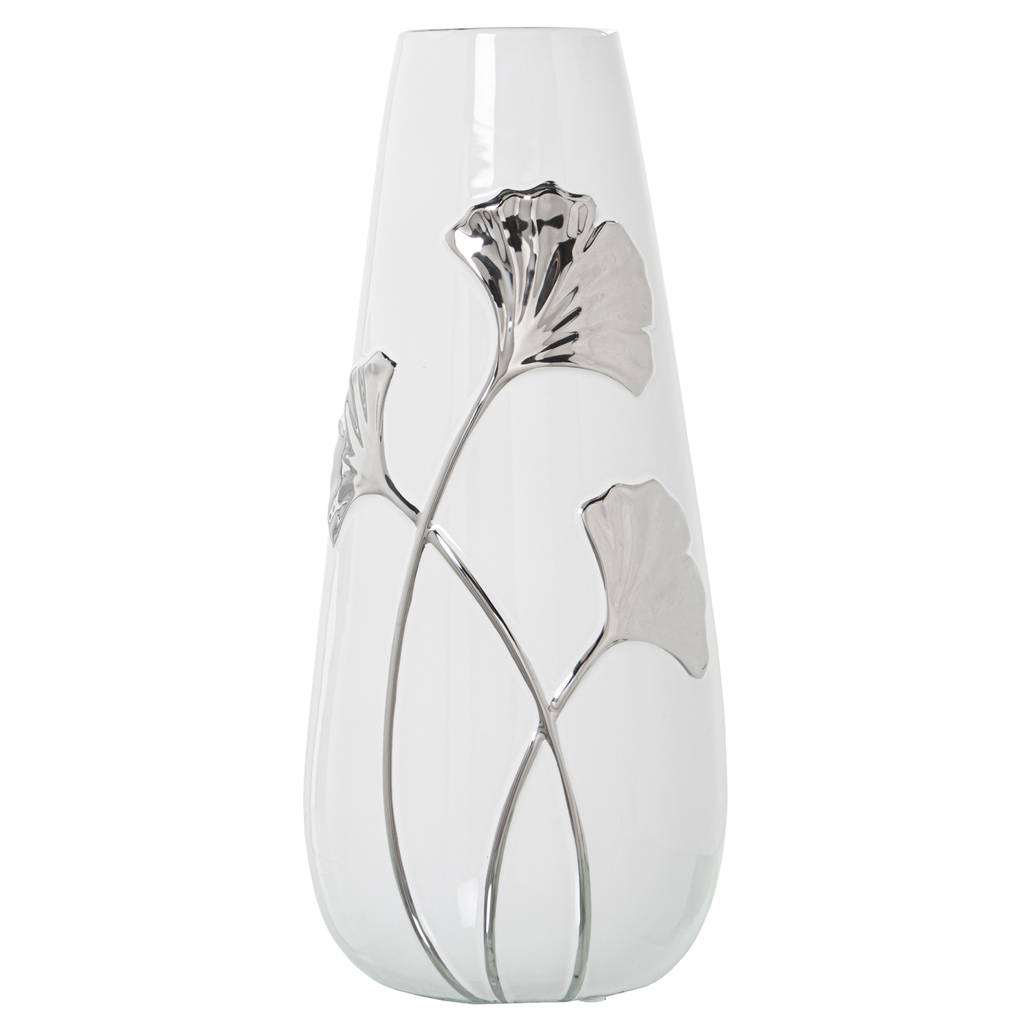 JARRÓN CERÁMICA BLANCO/FLOR PLC/BRILLOS PLATA