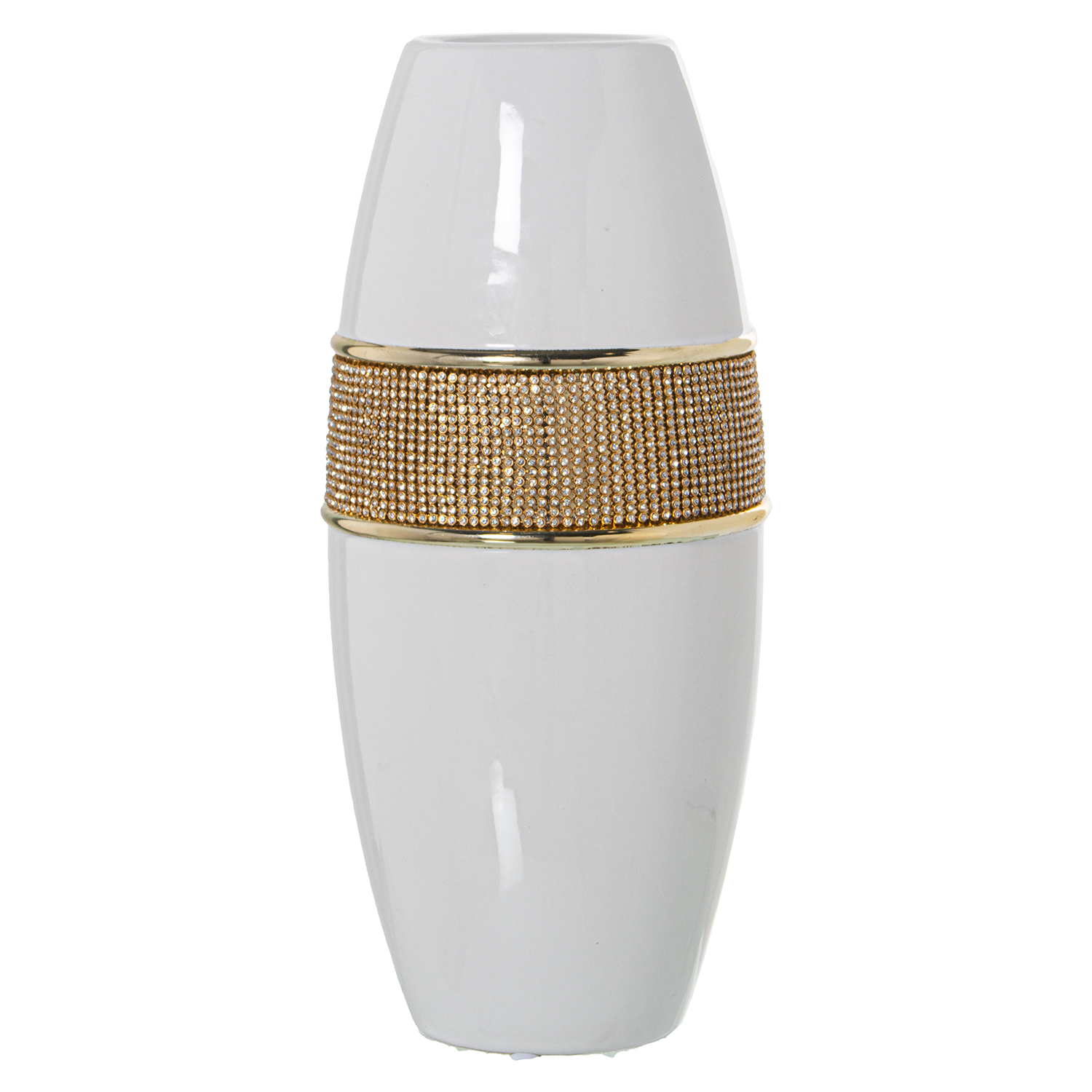 JARRÓN CERÁMICA BLANCO/ORO C/BRILLOS ORO