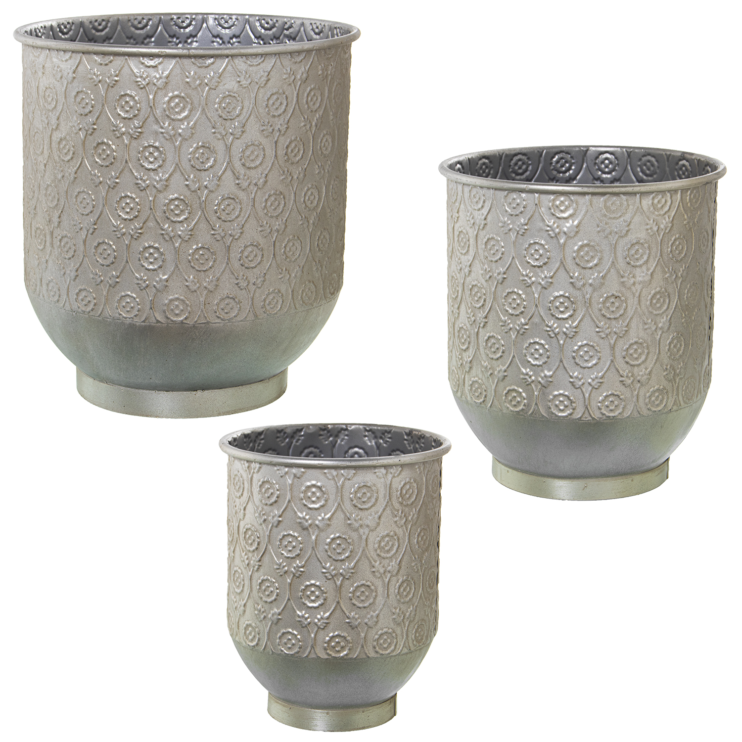 SET 3 MACETEROS METAL PLATEADO