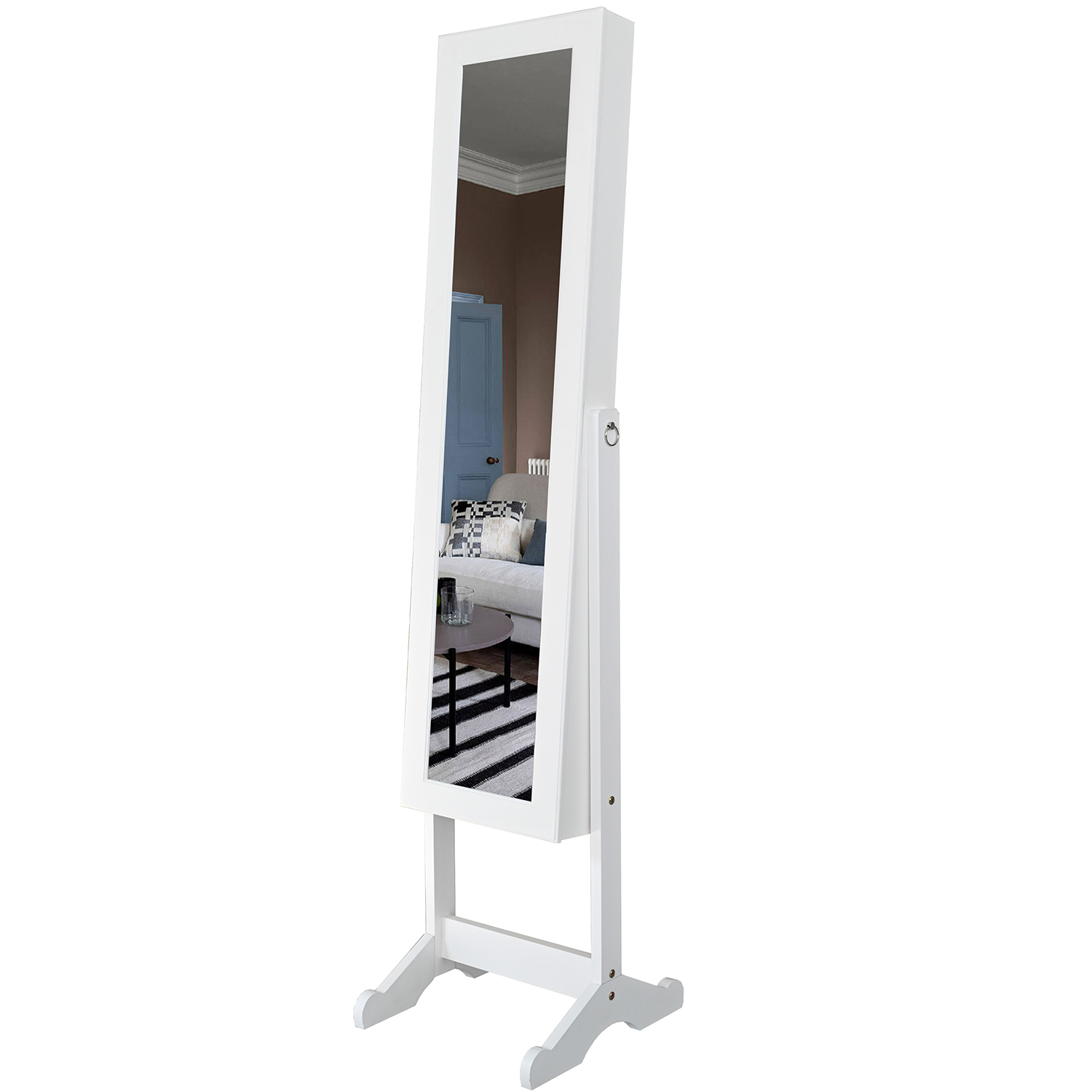 ESPEJO JOYERO MADERA BLANCO 83CM CREMA ACABADO CEMENTO