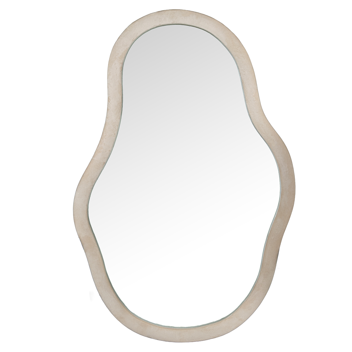 ESPEJO PARED MADERA FORRADO TERCIOPELO BEIGE