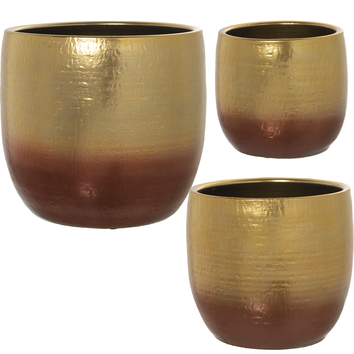 SET 3 MACETEROS CERÁMICA DORADO
