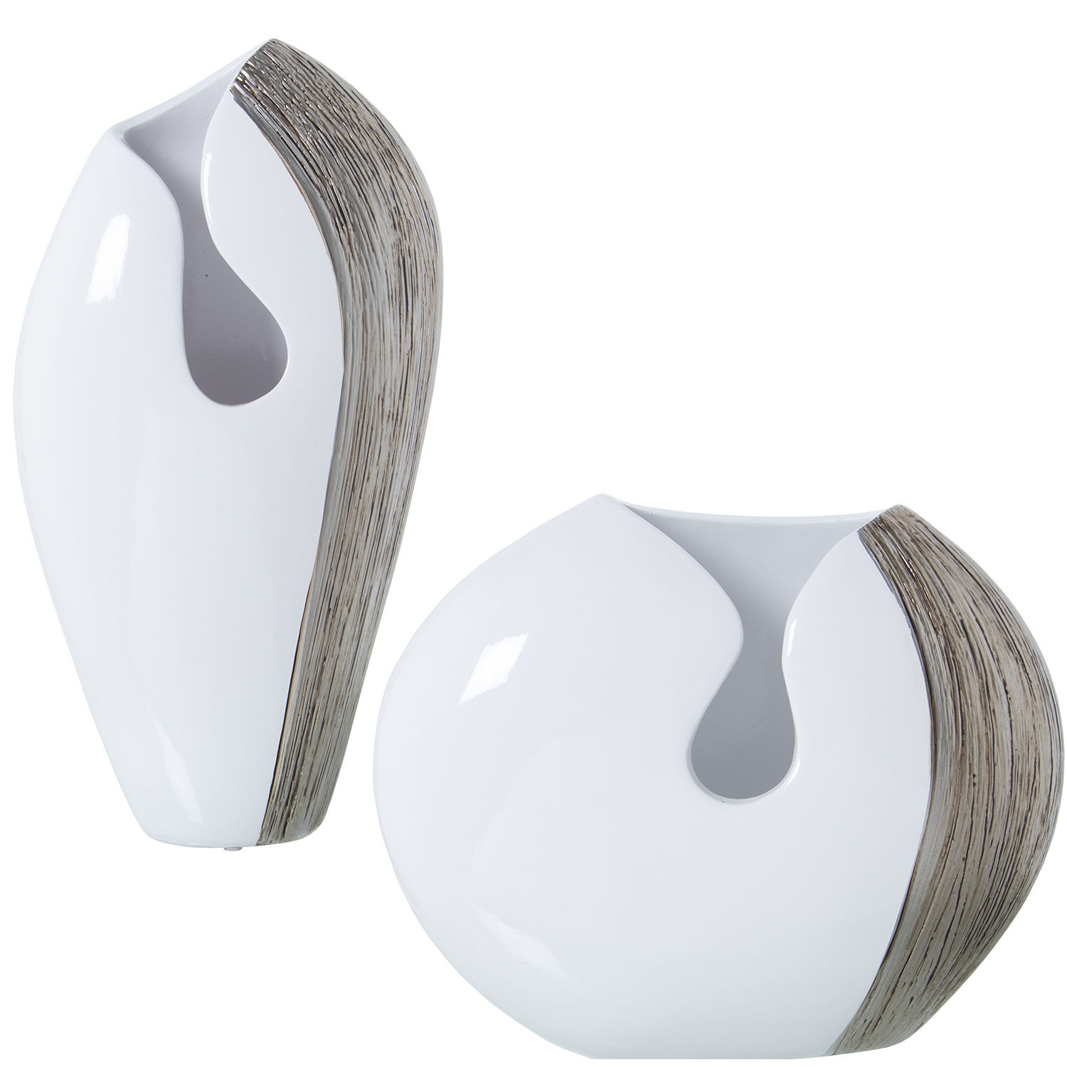 SET 2 JARRONES BLANCO/PLATA BRILLO/ORO
