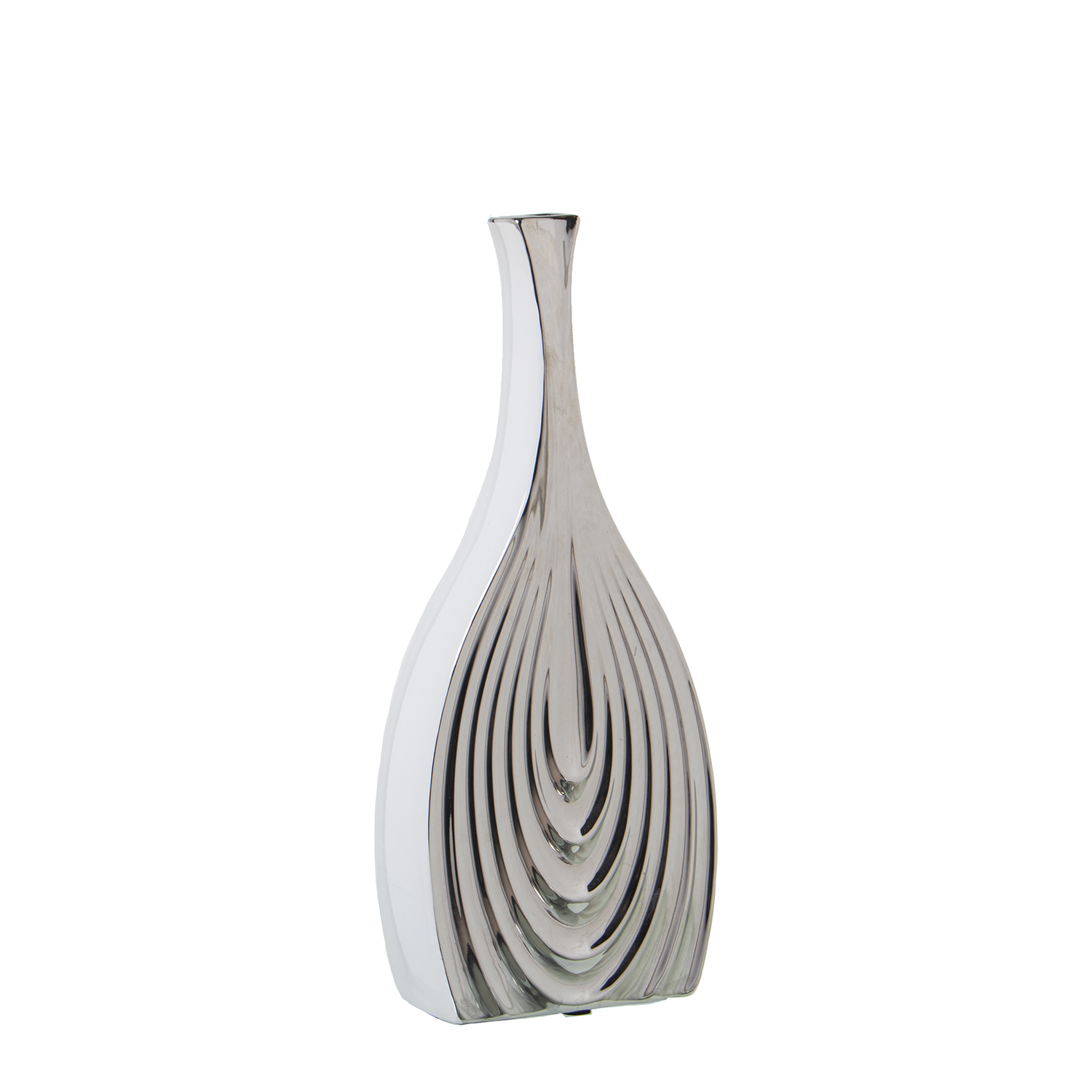 JARRON CERAMICA 36CM BLANCO/PLATA