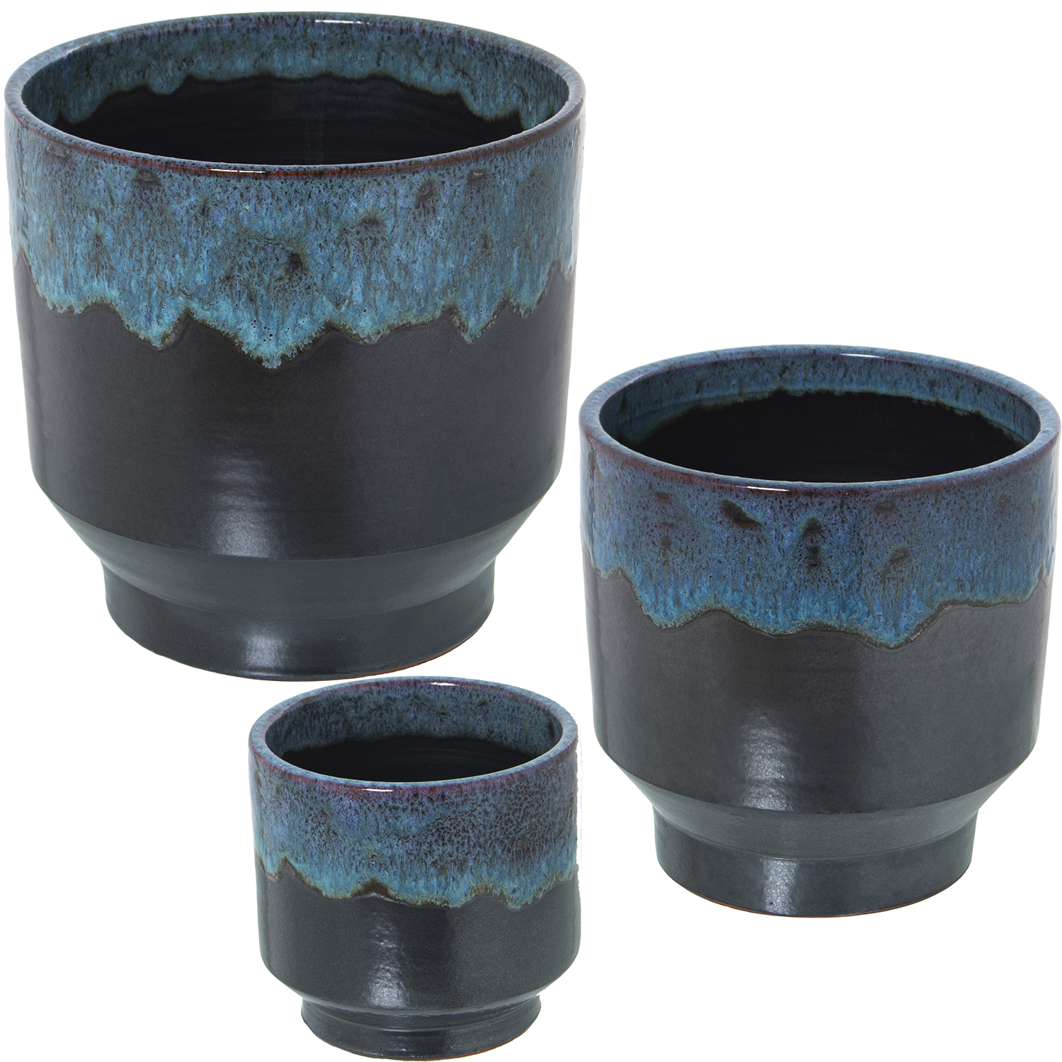 SET 3 MACETEROS CERÁMICA AZUL/DESGASTADO