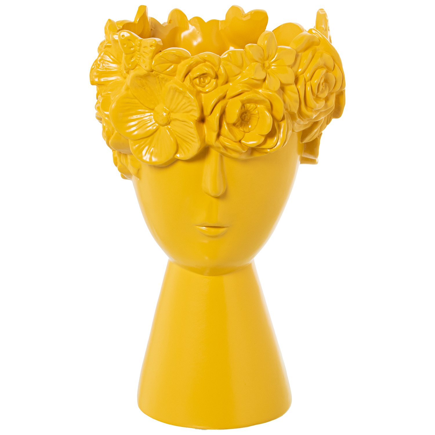 JARRÓN CERÁMICA ROSTRO C/FLORES VERDE AGUA MATE