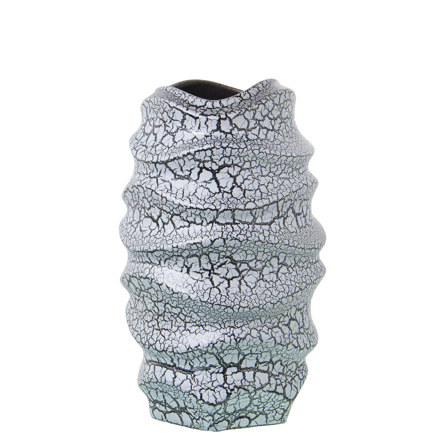 JARRÓN CERÁMICA 33CM GRIS CRAQUELADO/PLATA