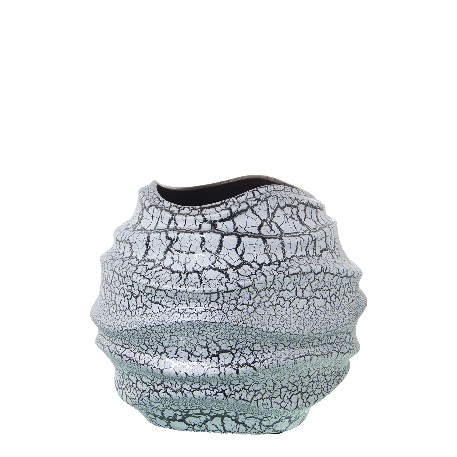 JARRÓN CERÁMICA 23CM GRIS CRAQUELADO/PLATA