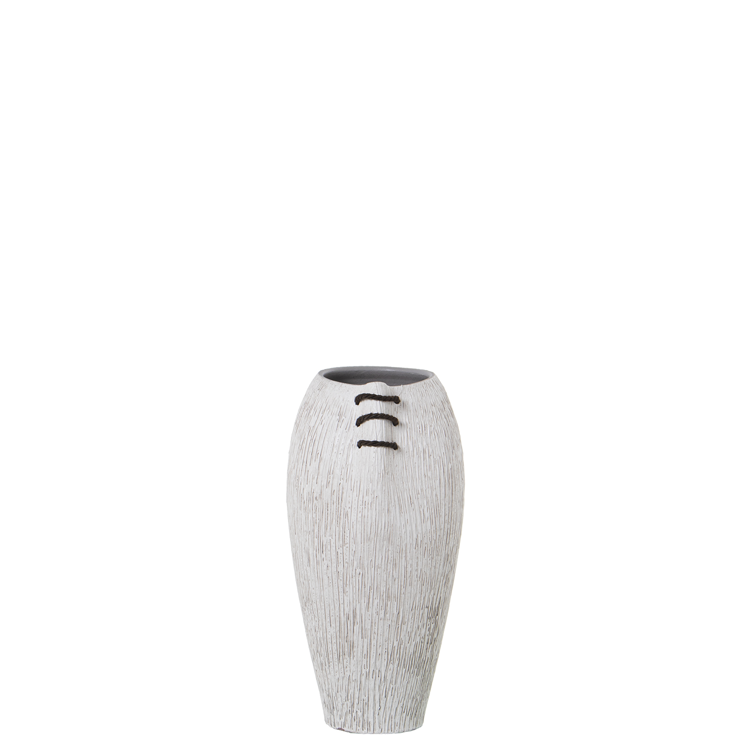JARRÓN CERÁMICA 40CM BLANCO RAYADO C/CORDÓN MARRÓN