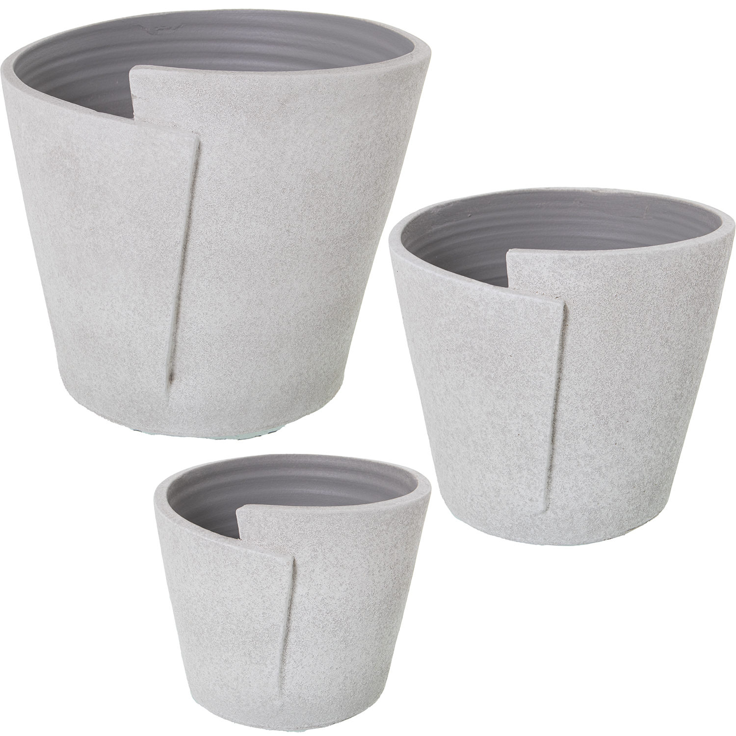 SET 3 MACETEROS CERÁMICA BLANCYADO C/CORDÓN MARRÓN