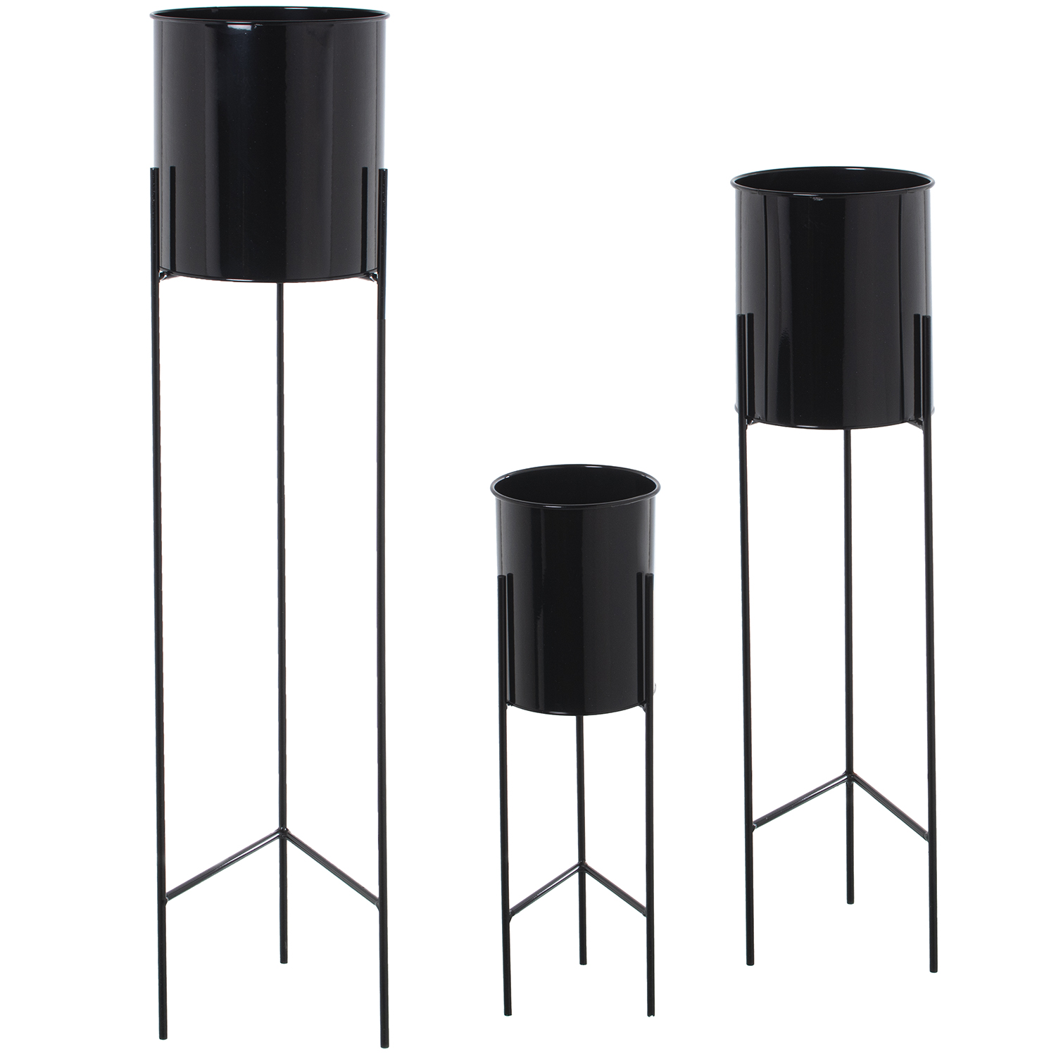 SET 3 MACETEROS METAL NEGRO C/PIE DORADO