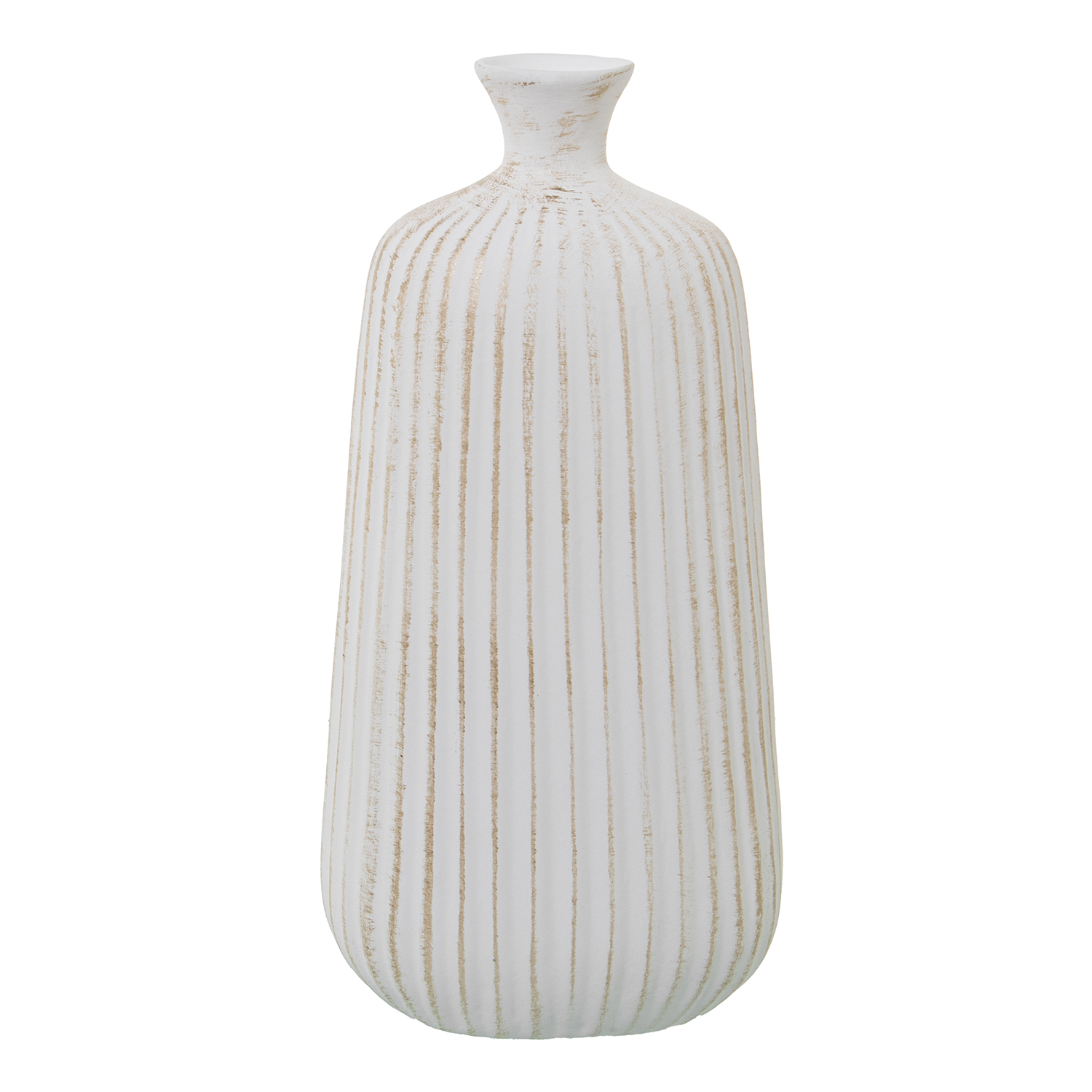 JARRÓN BOTELLA SURCOS 37CM CERÁMICA BLANCO MATE/DORADO