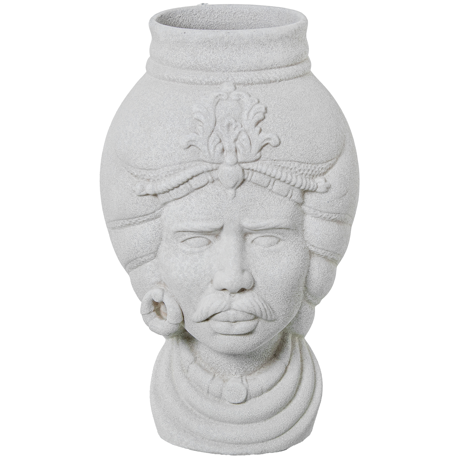 JARRÓN BUSTO CERÁMICA AFRICANO 40CM BLANCO TEXTURA ARENA