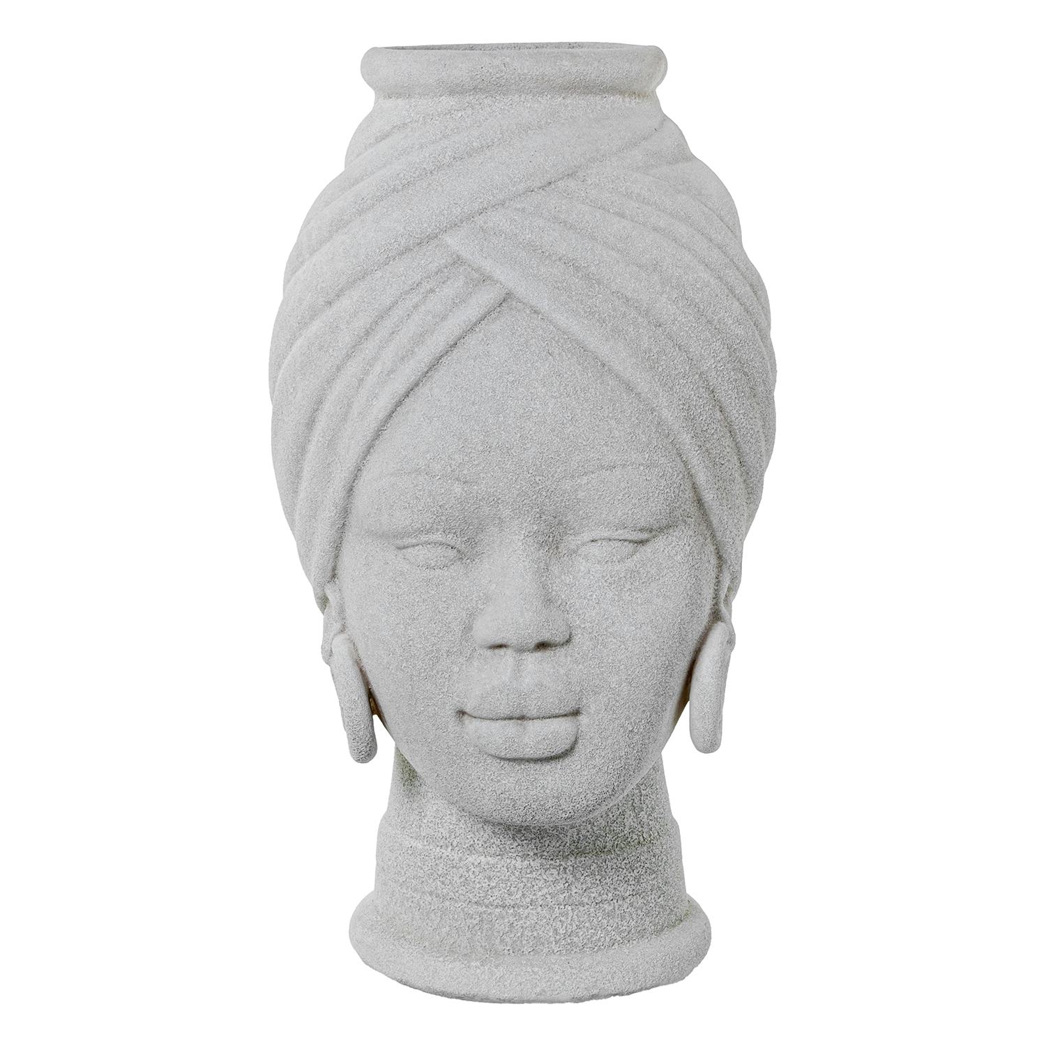JARRÓN BUSTO CERÁMICA AFRICANA 40CM BLANCO TEXTURA ARENA