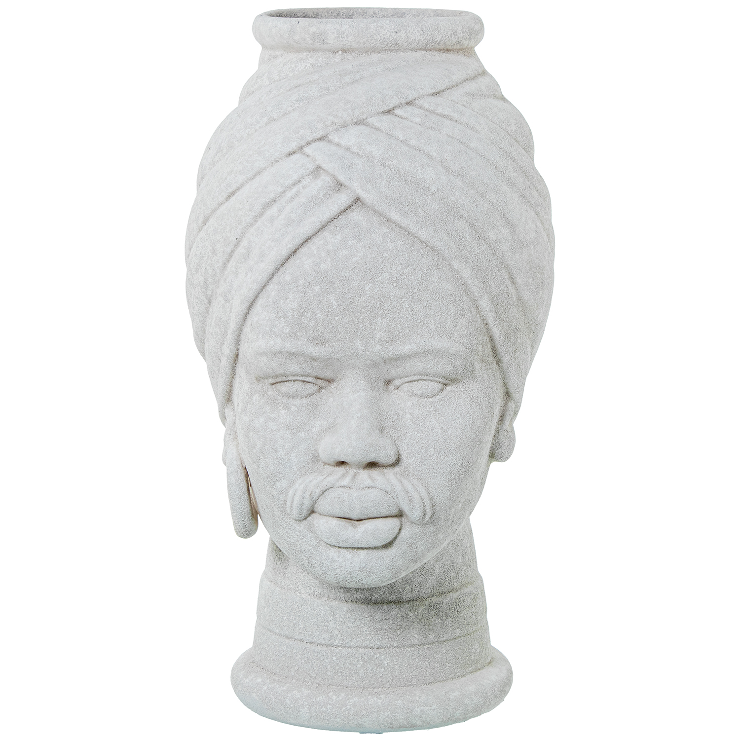 JARRÓN BUSTO CERÁMICA AFRICANO 30CM BLANCO TEXTURA ARENA