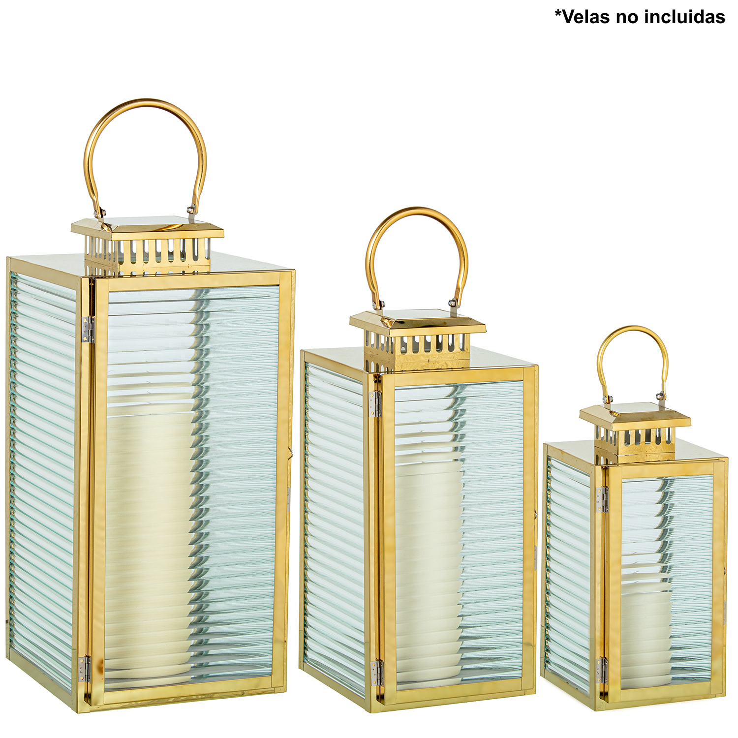 SET 3 FAROLES PORTAVELAS METALGRO/MADERA