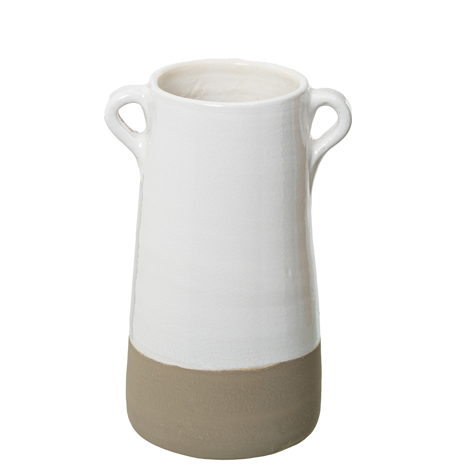 JARRÓN CERAMICA C/ASAS 25CM BLUL OSCURO BRILLO BASE GRIS MAT