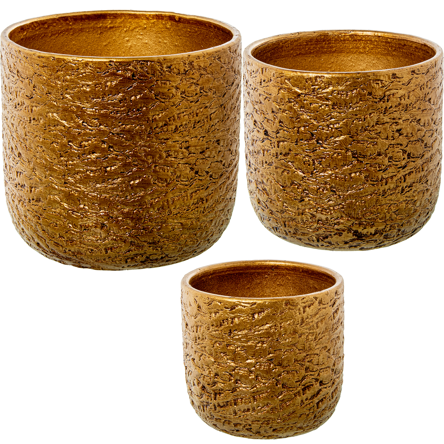 SET 3 MACETEROS CERAMICA DORADENA RÚSTICA