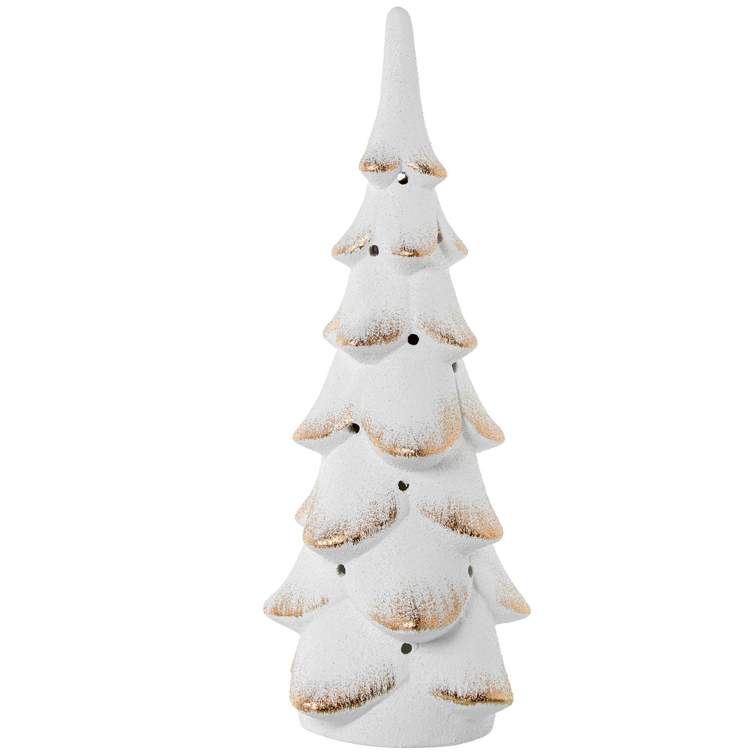 FIGURA PORTAVELAS CERÁMICA PINE 42CM BLANCO/ORO