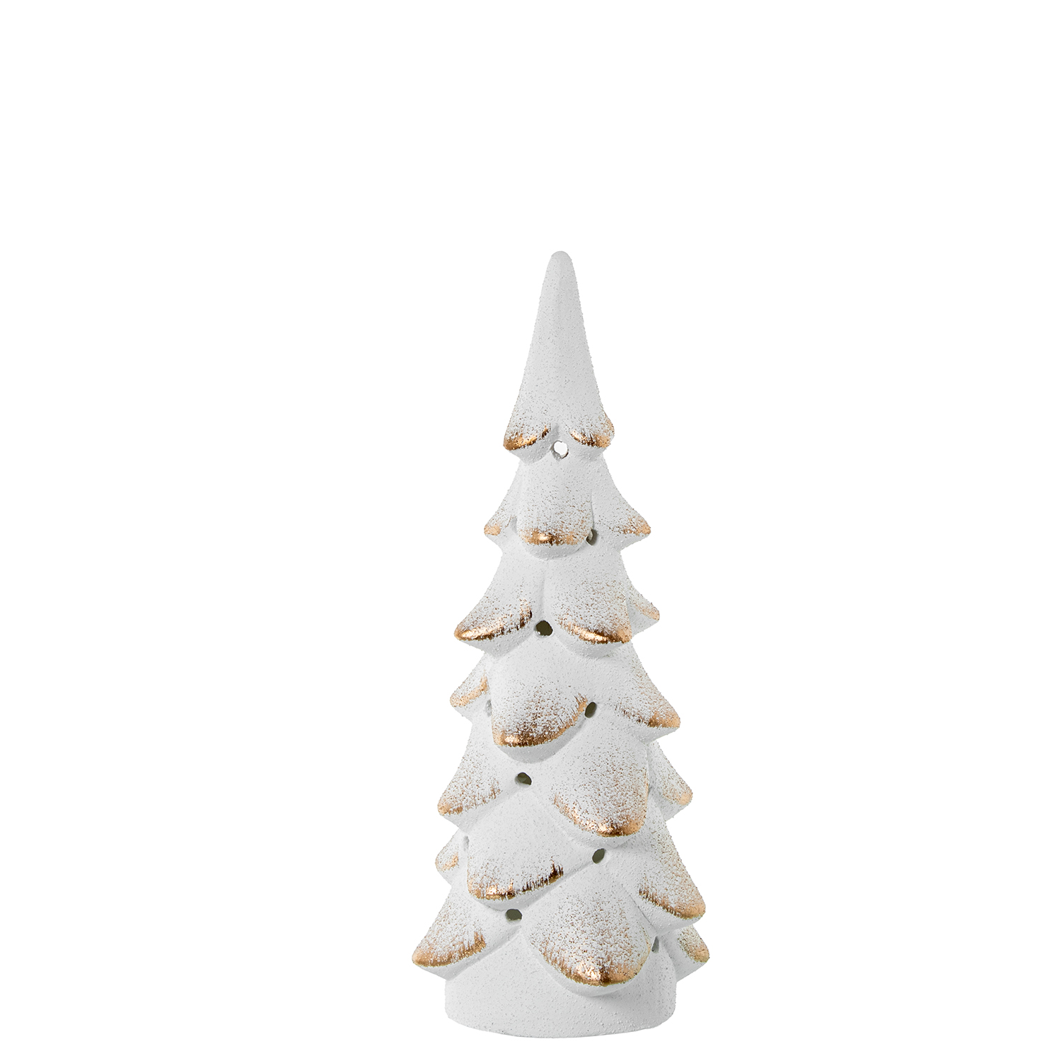 FIGURA PORTAVELAS CERÁMICA PINO 46CM BLANCO/ORO