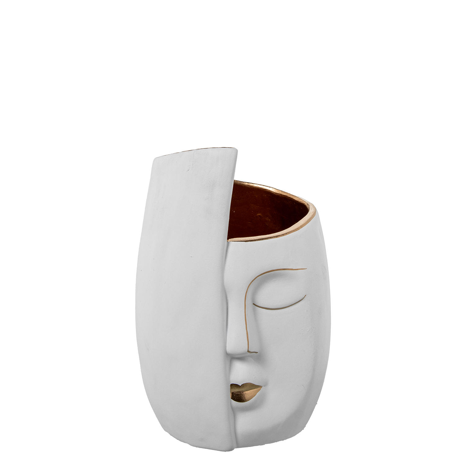 JARRÓN CERÁMICA ROSTRO 24CM BLANCO/ORO