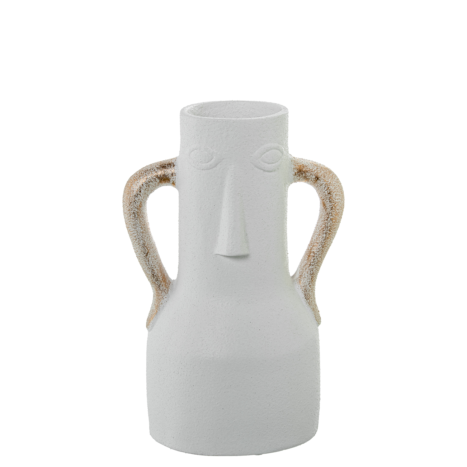 JARRÓN CERÁMICA 30CM BLANCO ROSTRO C/ASAS DORADAS