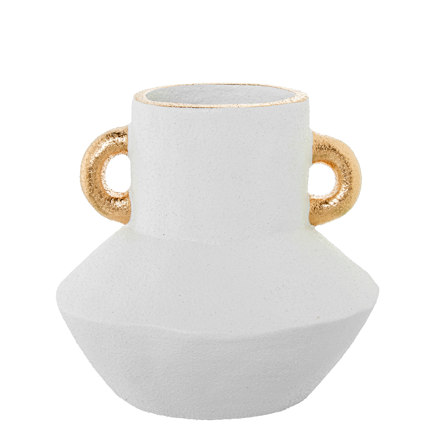 JARRÓN CERÁMICA 23CM BLANCO C/ASAS DORADAS