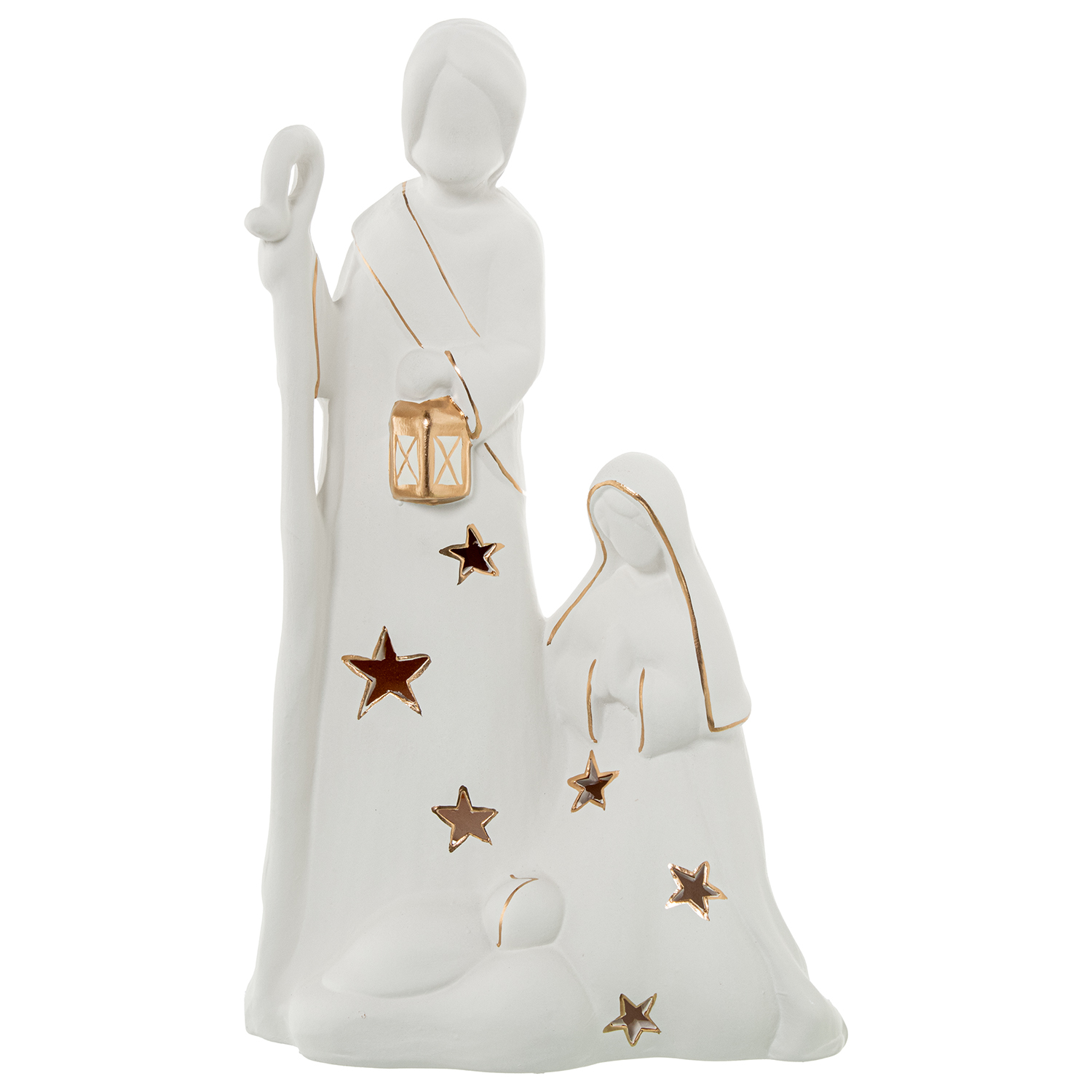 FIGURA PORTAVELAS CERAMICA NATIVIDAD BLANCA/ORO
