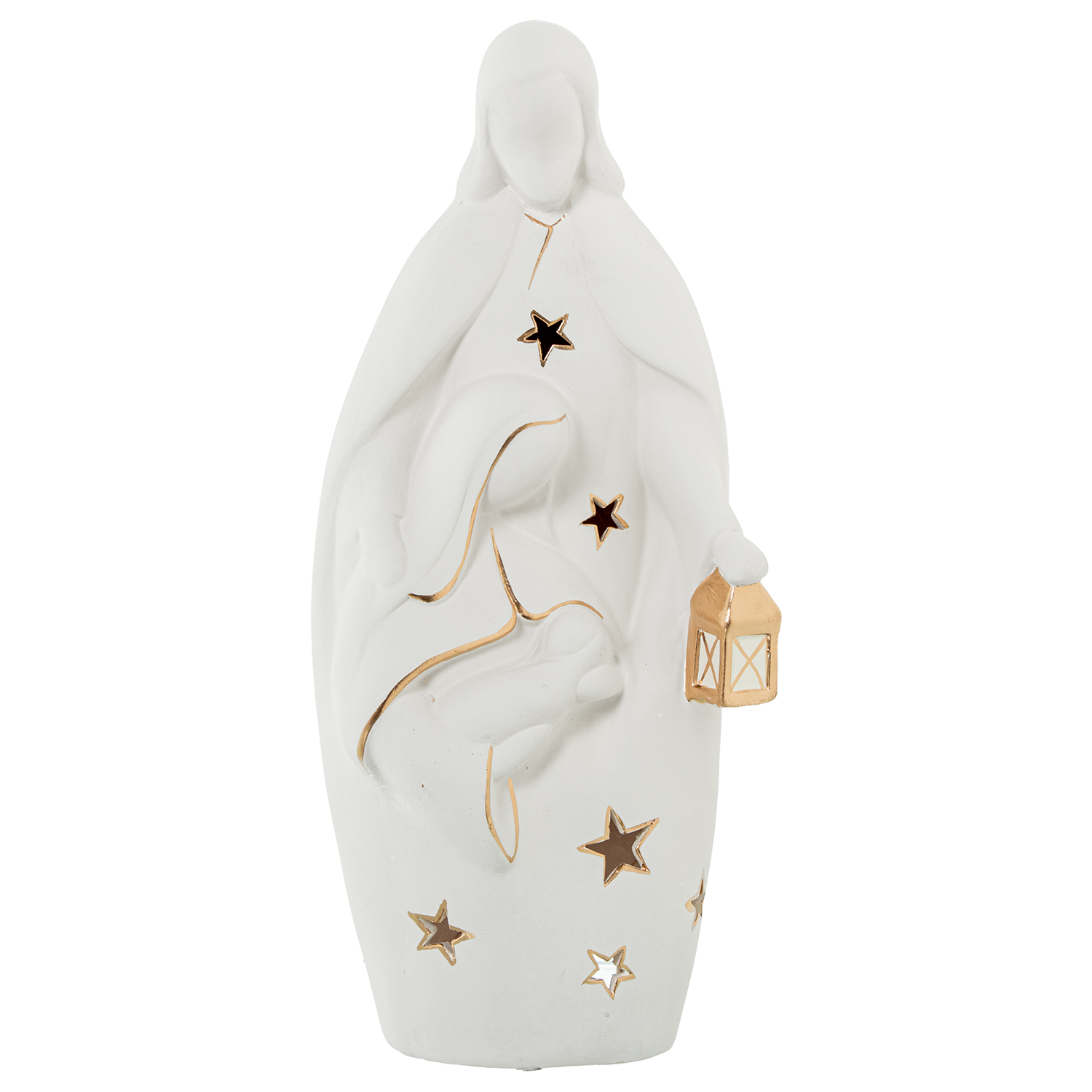 FIGURA PORTAVELAS CERAMICA NATIVIDAD BLANCA/ORO