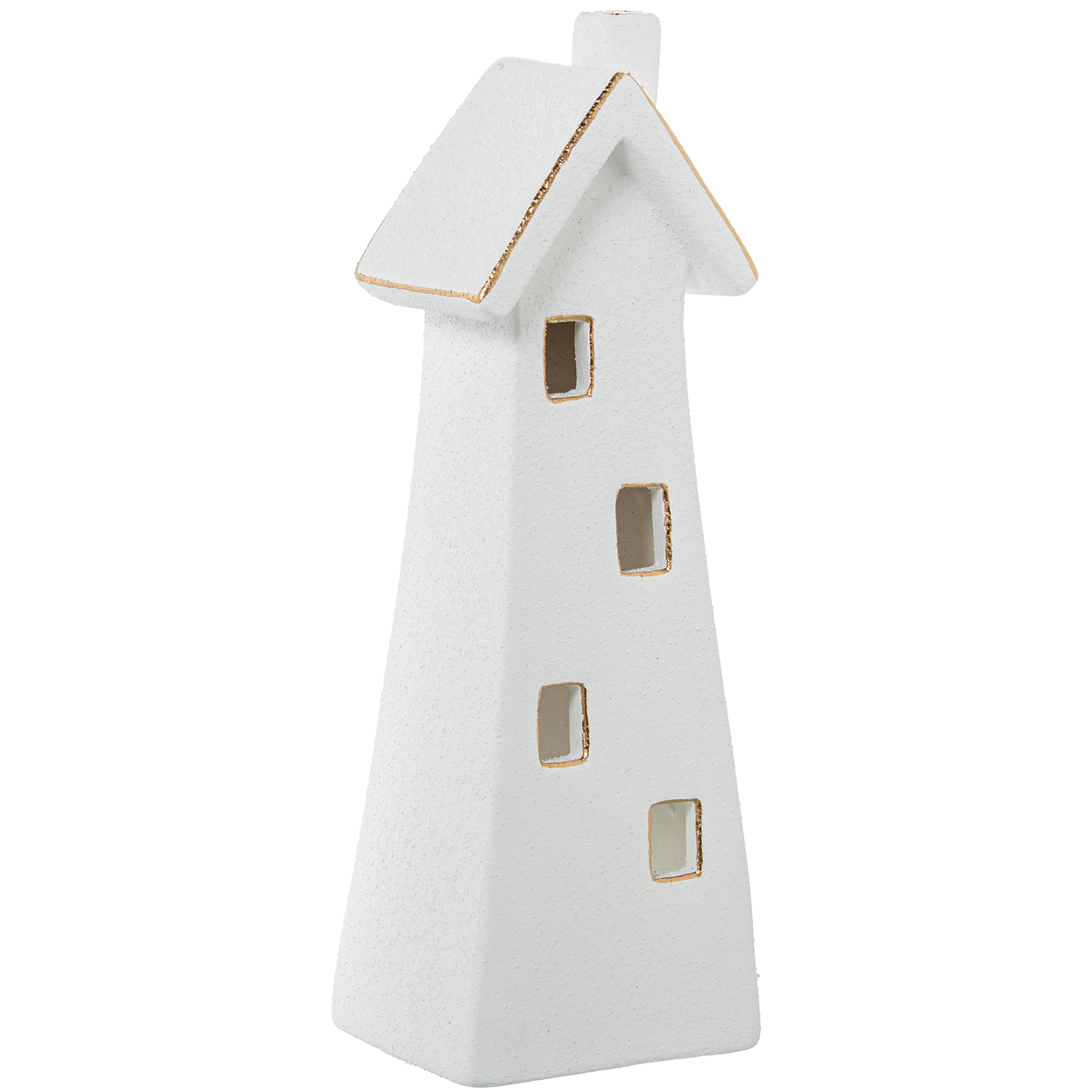 FIGURA PORTAVELAS CERÁMICA CASA BLANCA/ORO