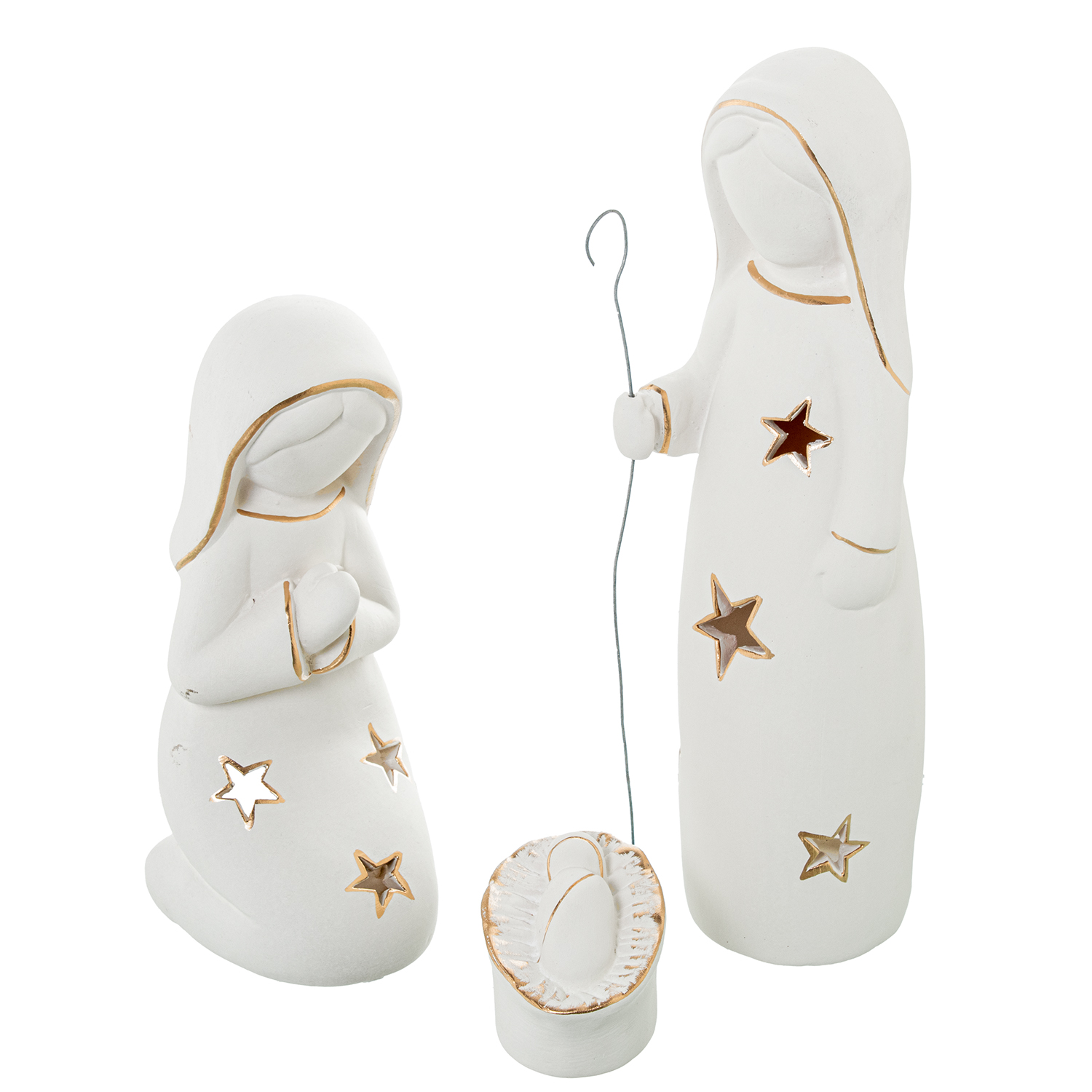 SET 3 FIGURAS PORTAVELAS CERAMA BLANCA/ORO
