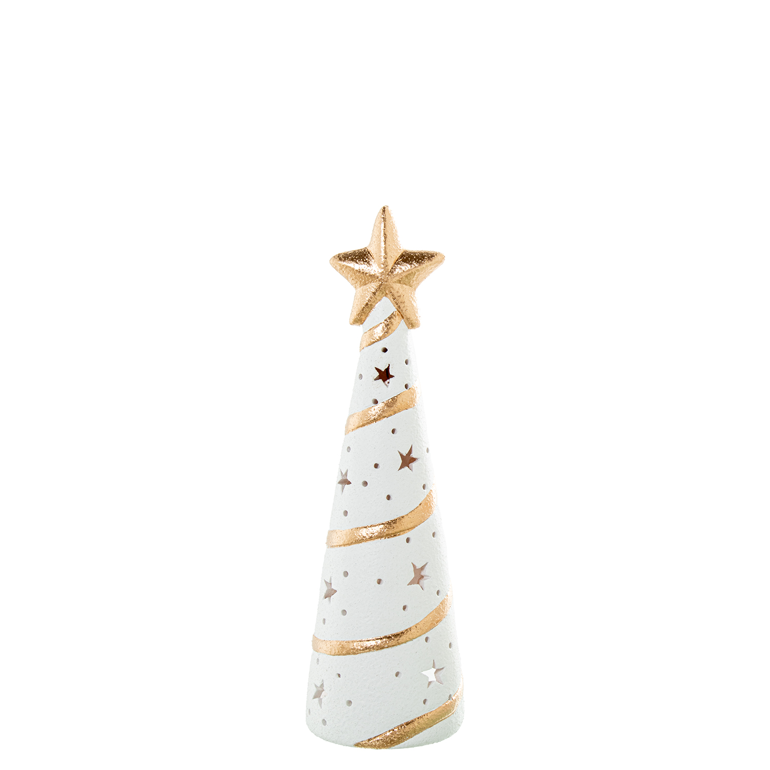 FIGURA PORTAVELAS CERAMICA 38CM PINO C/ESTRELLA BLANCA/ORO