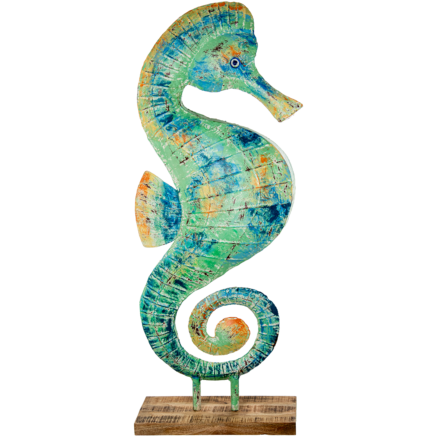 FIGURA CABALLITO DE MAR HIERRO 85CM C/BASE MADERA
