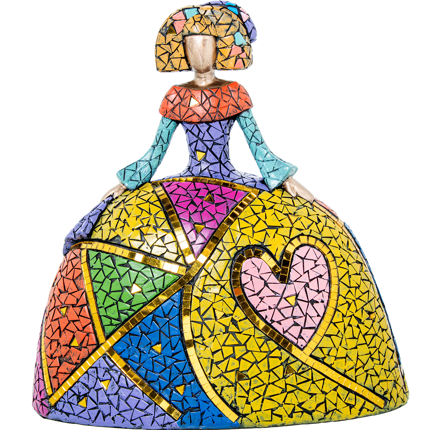 FIGURA MENINA 28CM RESINA MOSAICO COLORES