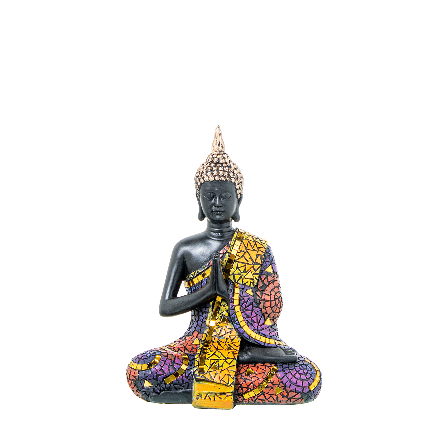 FIGURA RESINA BUDA MOSAICO COLLO NOCTURNO C/MARIPOSAS ORO