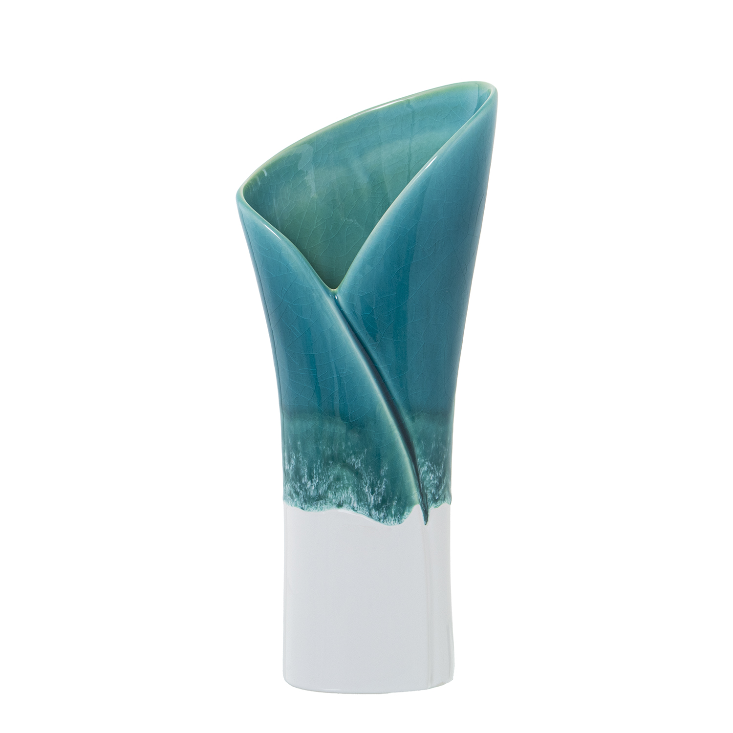 JARRÓN CERÁMICA 36CM AZUL/BLANCO REACTIVO