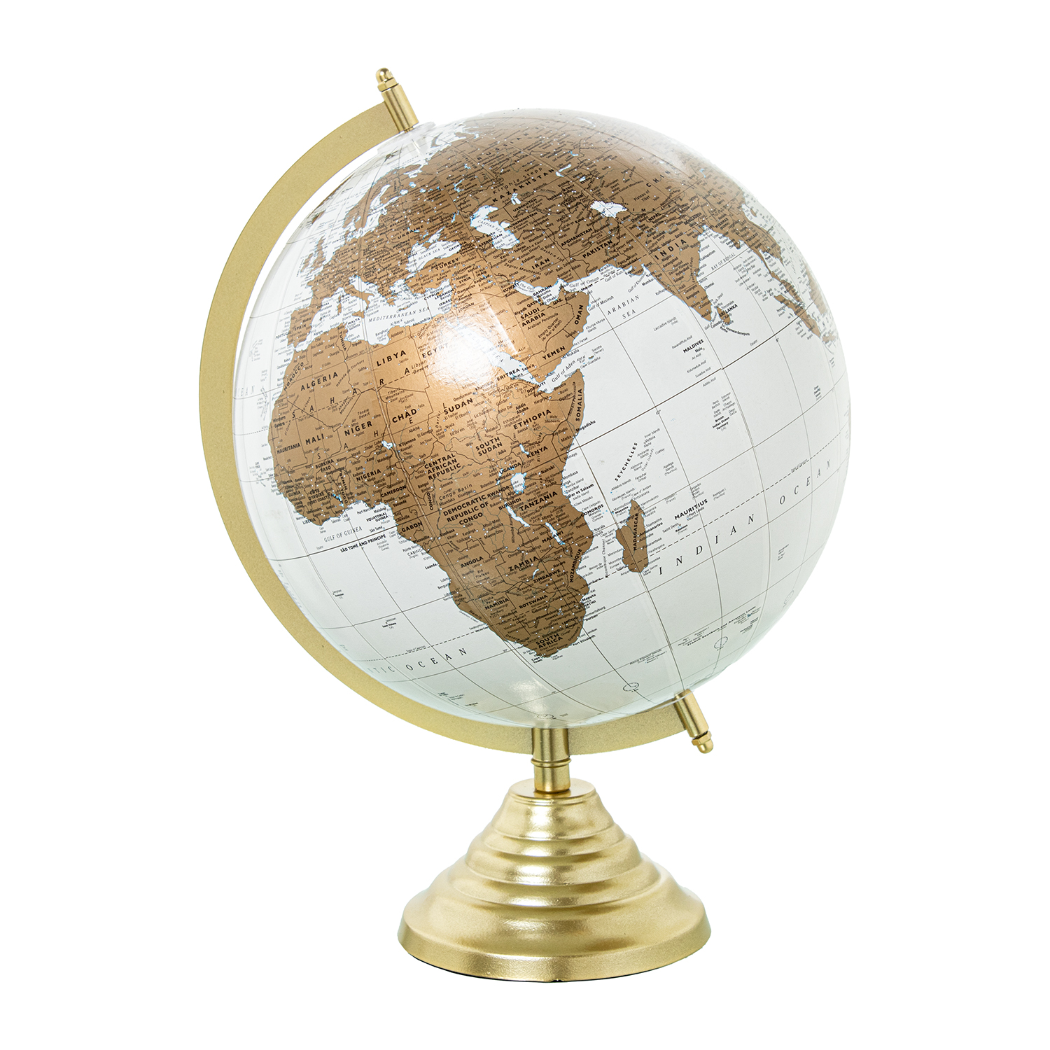 GLOBO TERRAQUEO METAL BLANCO/DASE MADERA