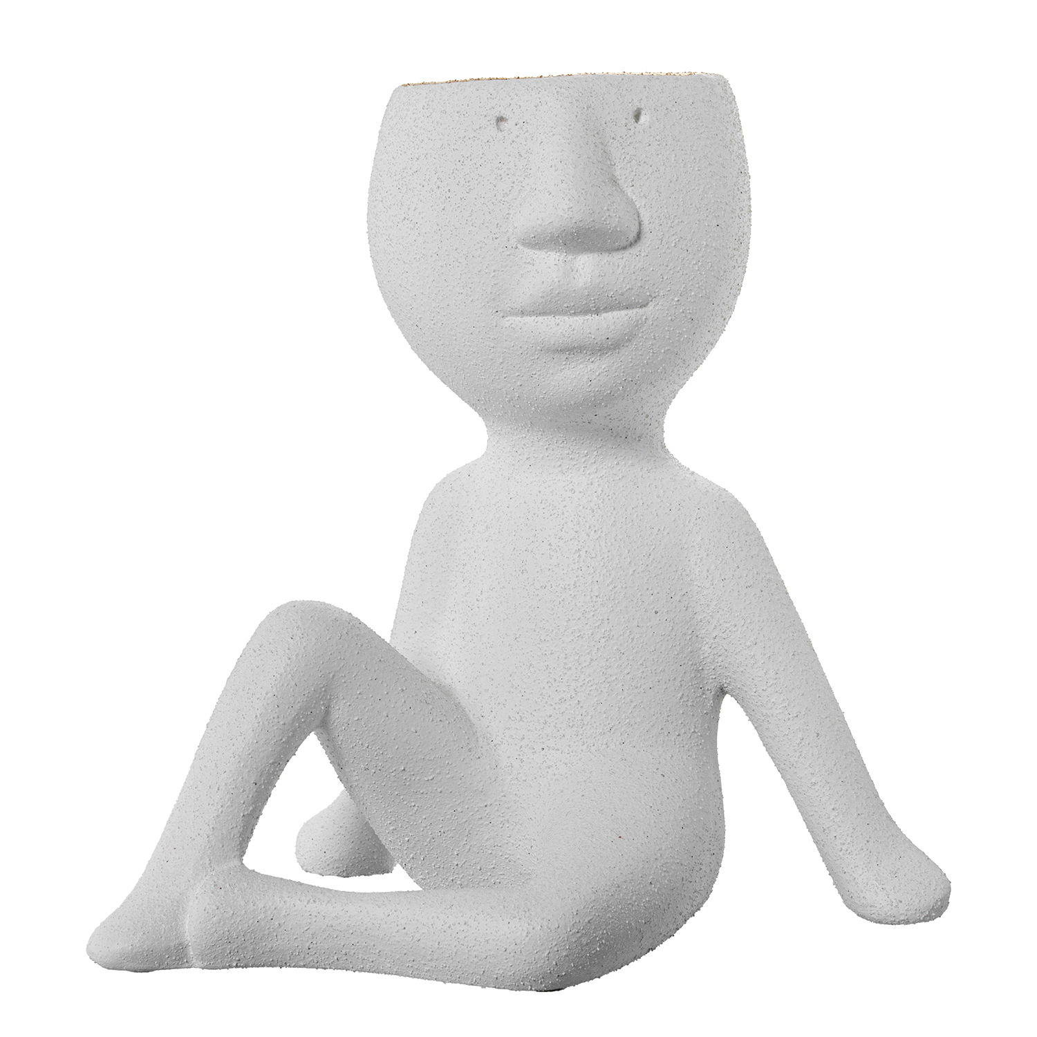 JARRÓN FIGURA SENTADA CERÁMICAANCO ARENA/DORADO