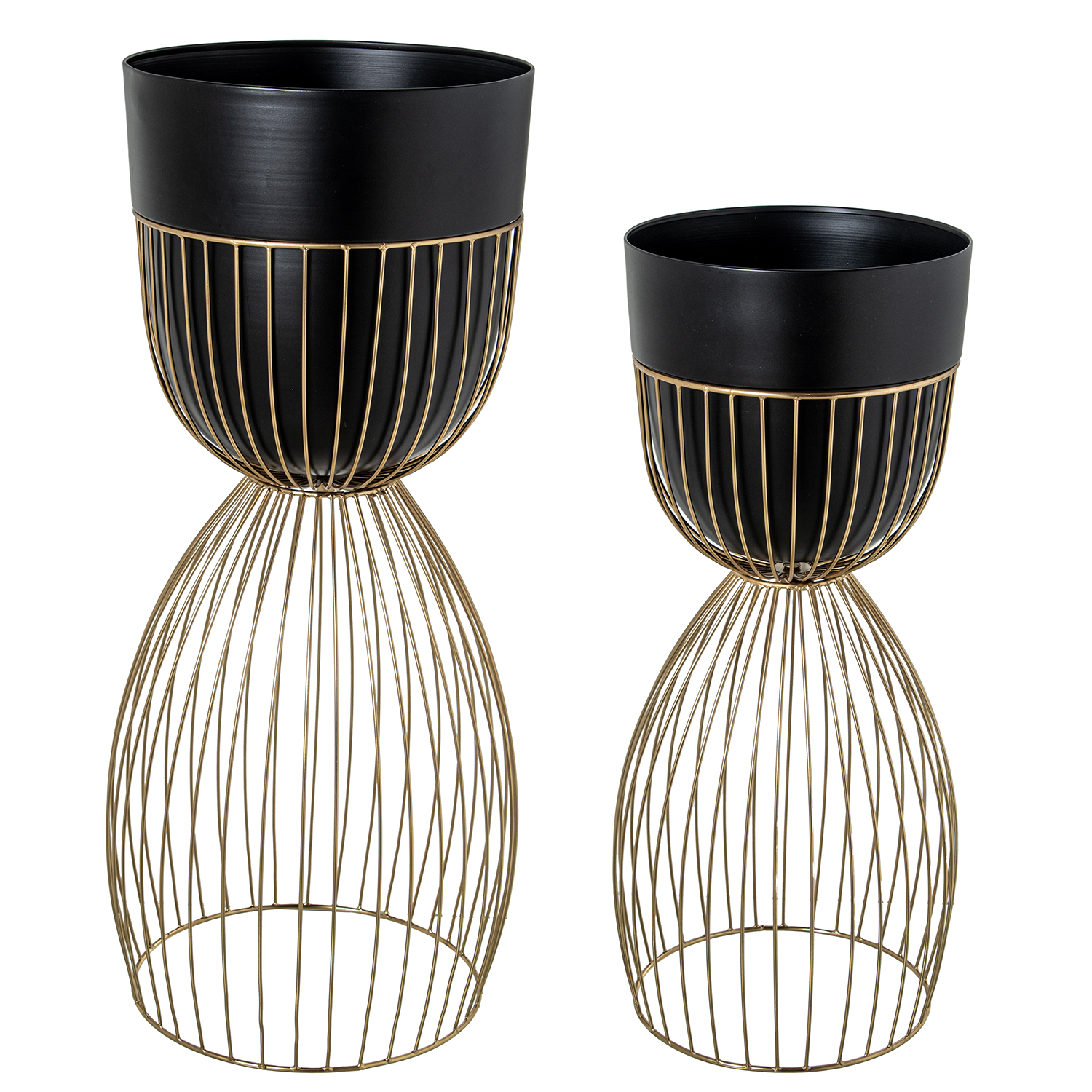 SET 2 MACETEROS METAL NEGRO BARENA/DORADO