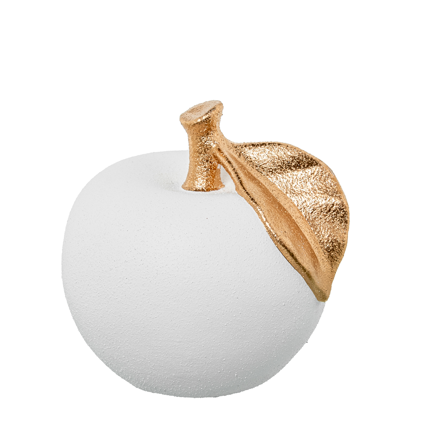 FIGURA MANZANA CERÁMICA 24CM BLANCO ARENA/ORO