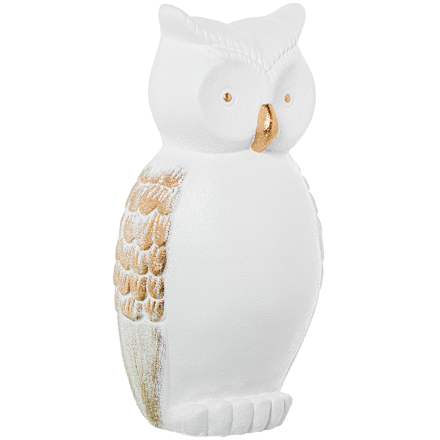 FIGURA BUHO 36CM CERAMICA BLANCO ARENA/ORO