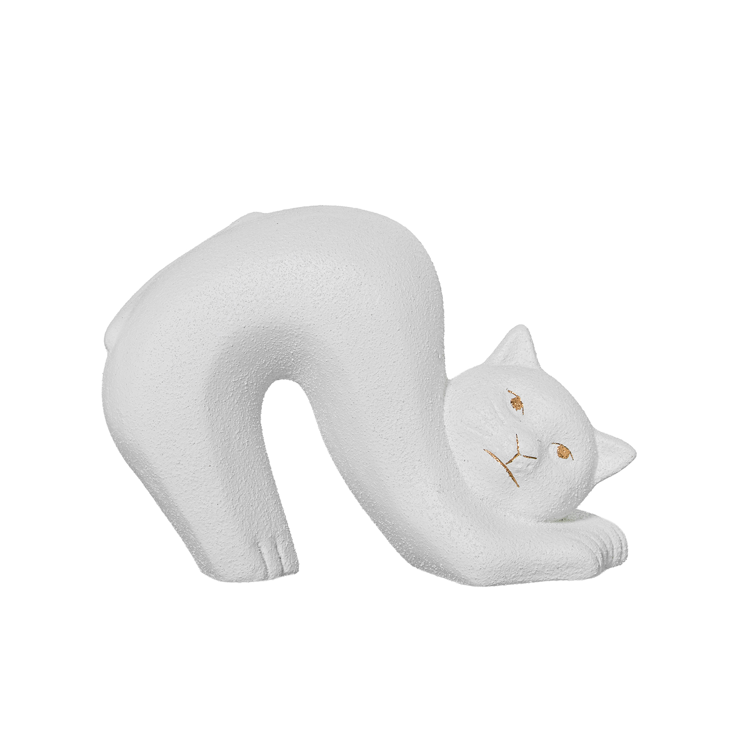 FIGURA GATO CERAMICA 26X20CM BLANCO/ORO ACABADO ARENA