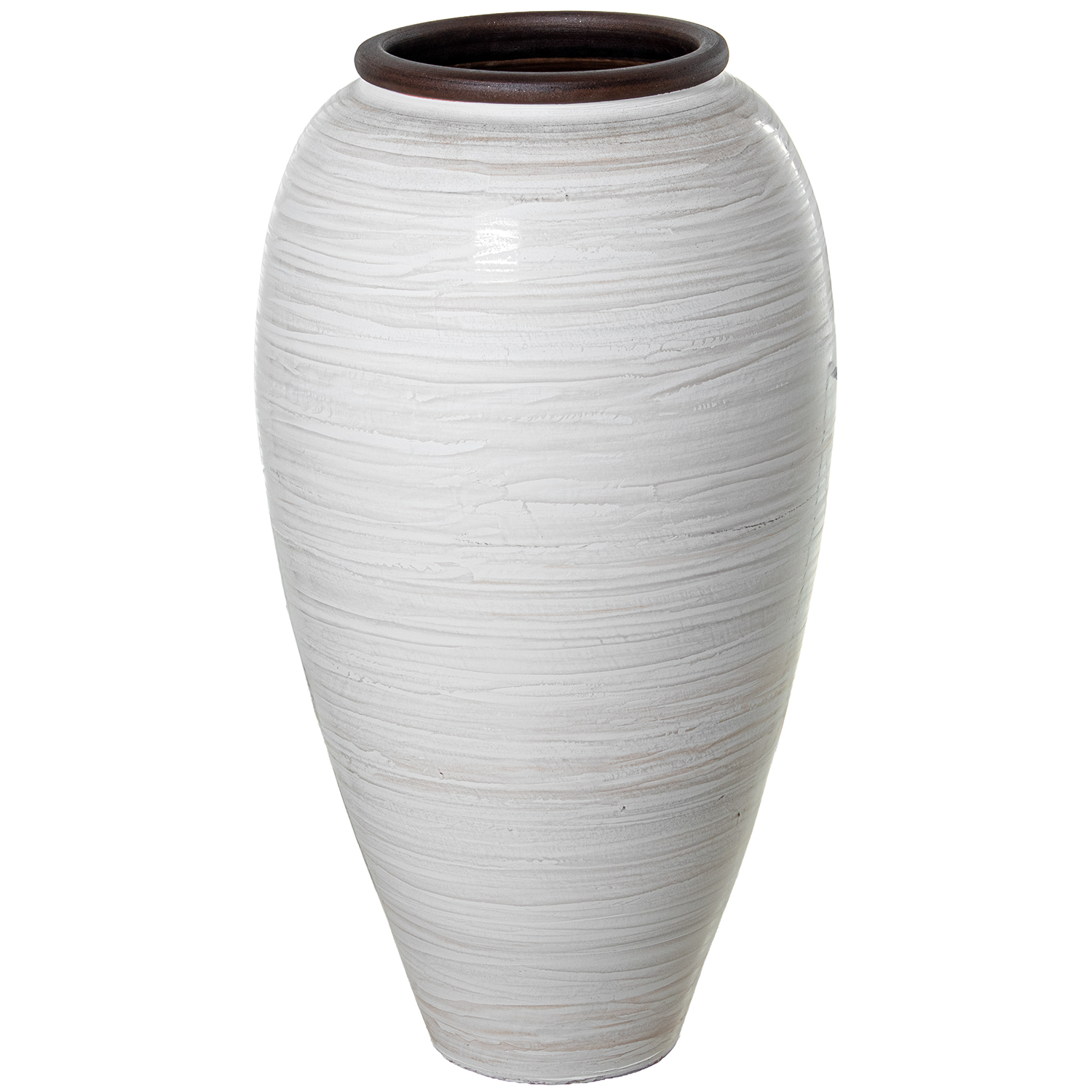 JARRÓN CERÁMICA 60CM BLANCO/BEIGE BRILLO BOCA MARRÓN OSCURO
