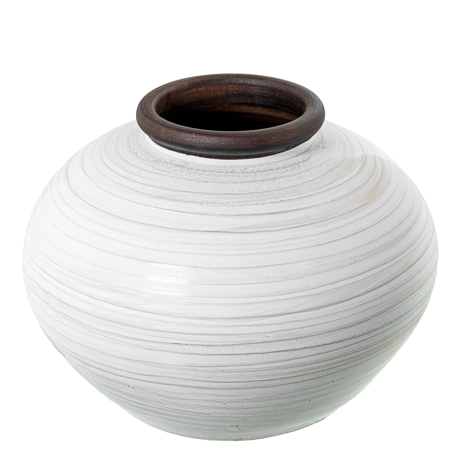 JARRÓN CERÁMICA 30CM BLANCO/BEIGE BRILLO BOCA MARRÓN OSCURO