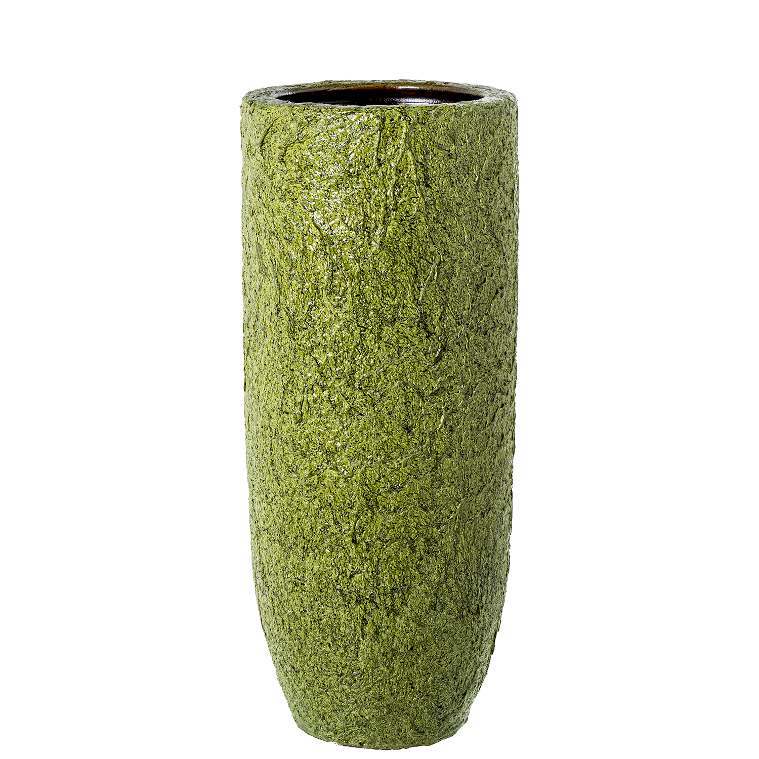 JARRÓN CERÁMICA 60CM VERDE RUGIGE BRILLO BOCA MARRÓN OSCURO