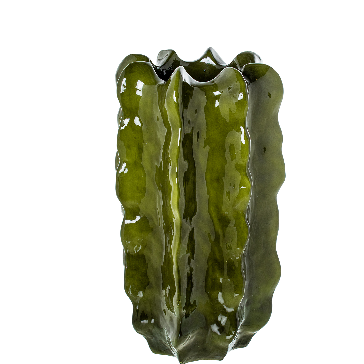 MACETERO CACTUS 70CM CERÁMICAVERDE OSCURO BRILLO